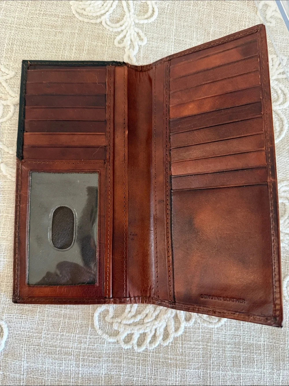 Remington 12 Ga Vintage Brown and Black Leather Slim Long Bifold Wallet